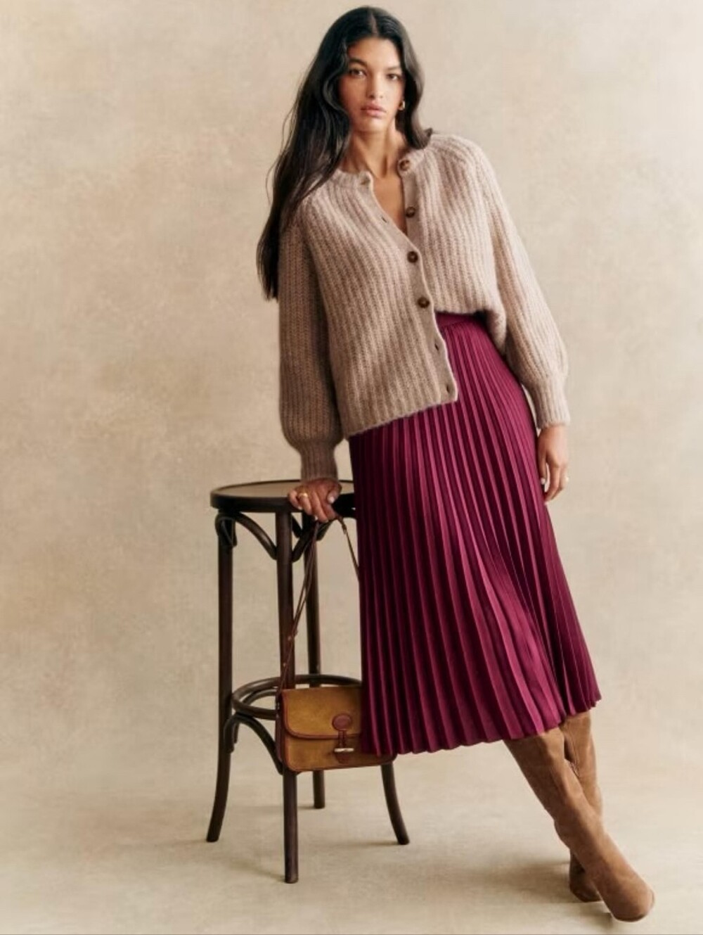 Sezane Dino Pleated Skirt in Raspberry size 36 NWOT
